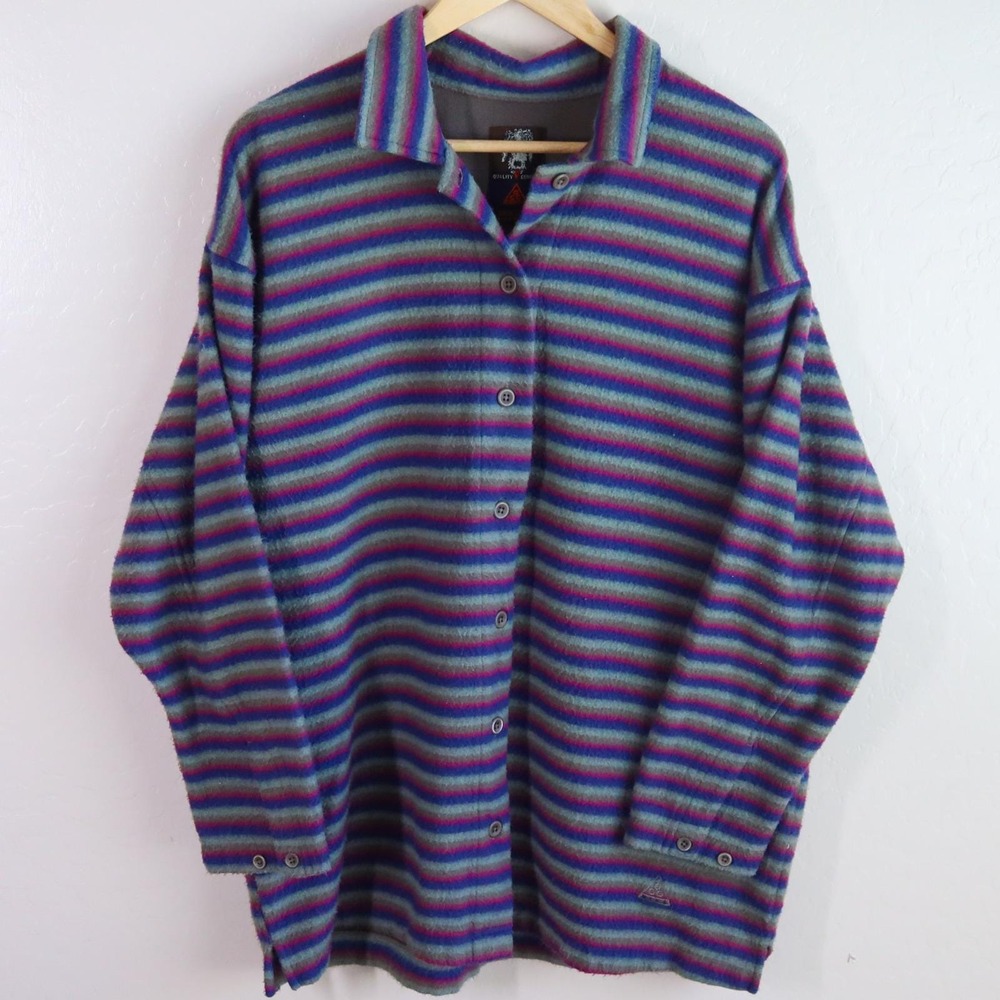 Vintage Nike ACG Striped Fleece Button Up Flannel Women's L 90s‎ Trail Gorpcore